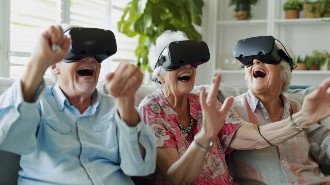 senior people using vr headset elderly people having fun with virtual reality zayhcxih
